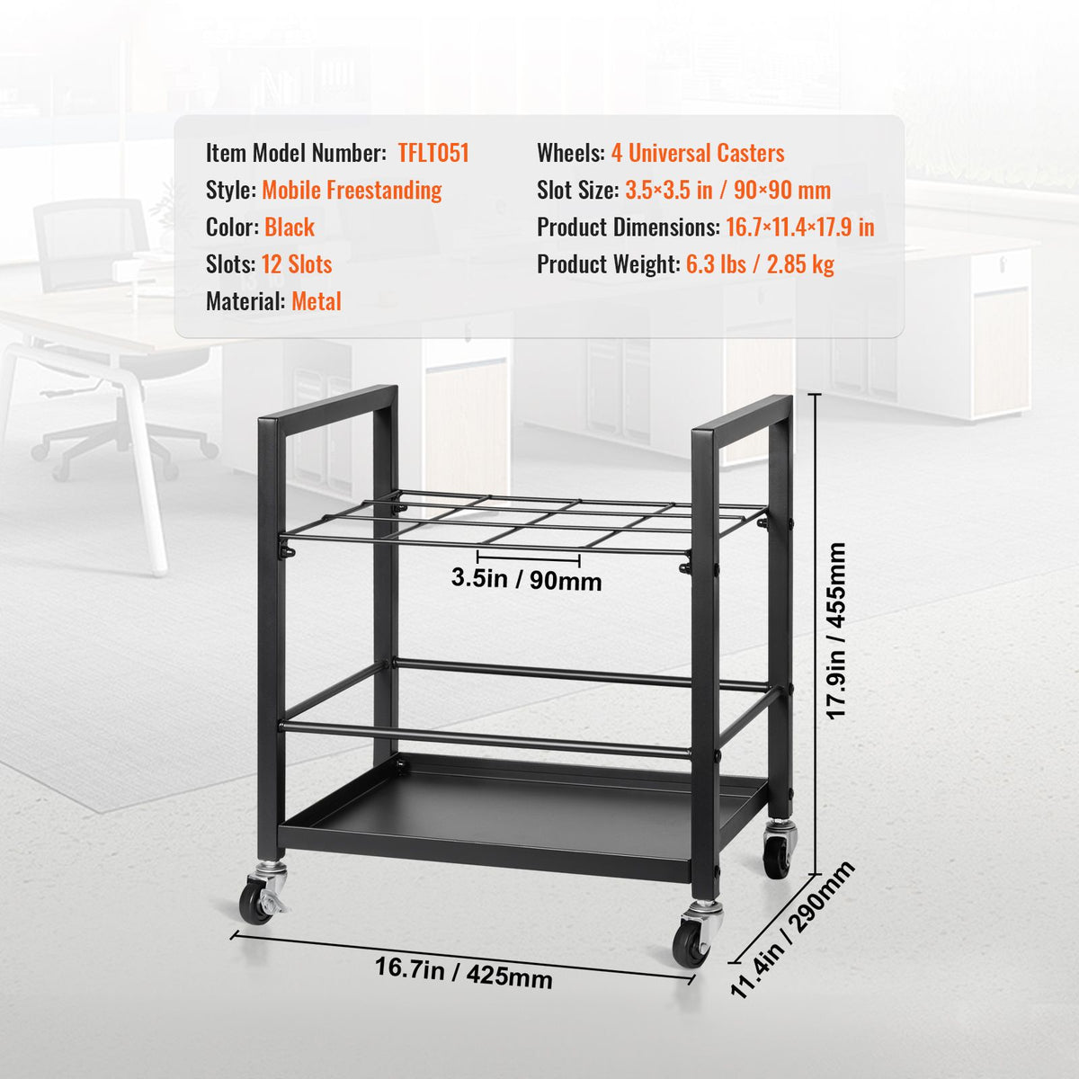 Blueprint Storage Rack, 12 Slots Blueprint Holder with Wheels, Mobile Metal Blueprint Storage Cart for Map Poster Architectural Construction Plan, Roll File Organizer for Home, Office, School