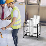 Blueprint Storage Rack, 12 Slots Blueprint Holder with Wheels, Mobile Metal Blueprint Storage Cart for Map Poster Architectural Construction Plan, Roll File Organizer for Home, Office, School