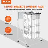 Mobile Blueprint Storage Rack, Plan Holder with 12 Pivot Brackets, Mobile Blueprint Holder Adjustable Height & Length, Poster Display Rack for Office and Home (Rack Only Without Clamps) - Front View