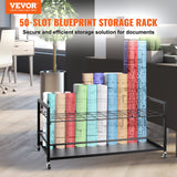 VEVOR Blueprint Storage Rack 50 Slots Mobile Roll File Holder for Architectural - Front View