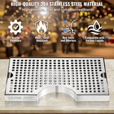 VEVOR Kegerator Beer Drip Tray 304 Stainless Steel Keg Trays with Non-Slip Pads - Side View