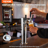 VEVOR Triple Taps Draft Beer Tower Dispenser, Stainless Steel Keg Beer Tower, Kegerator Tower Kit wi - Front View