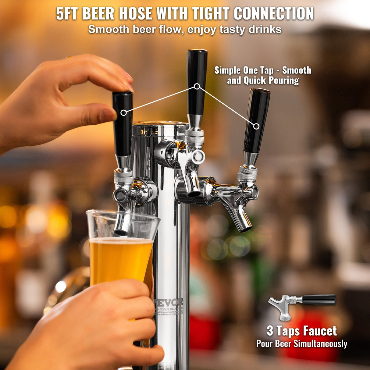 VEVOR Triple Taps Draft Beer Tower Dispenser, Stainless Steel Keg Beer Tower, Kegerator Tower Kit wi