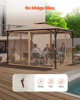 VEVOR Gazebo Netting Replacement, Fit Most 10 x 12 x 7.3 FT Gazebo, Outdoor Garden Gazebo Net, 4-Panel Sidewall Mesh Gazebo Curtain, Patio Midge Netting with Double Zipper, Canopy Screen (Netting Only) - 45-Degree Angle