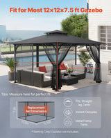 VEVOR Gazebo Netting Replacement, Fit Most 12 x 12 x 7.5 FT Gazebo Curtain, Outdoor Garden Net, 4-Panel Sidewall Mesh Net, Patio Midge Netting with Double Zipper, Canopy Screen (Netting Only) - Front View