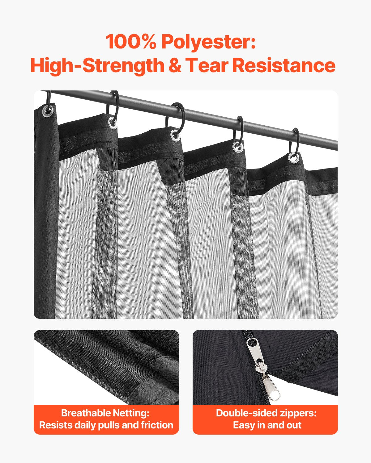 VEVOR Gazebo Netting Replacement, Fit Most 12 x 12 x 7.5 FT Gazebo Curtain, Outdoor Garden Net, 4-Panel Sidewall Mesh Net, Patio Midge Netting with Double Zipper, Canopy Screen (Netting Only)