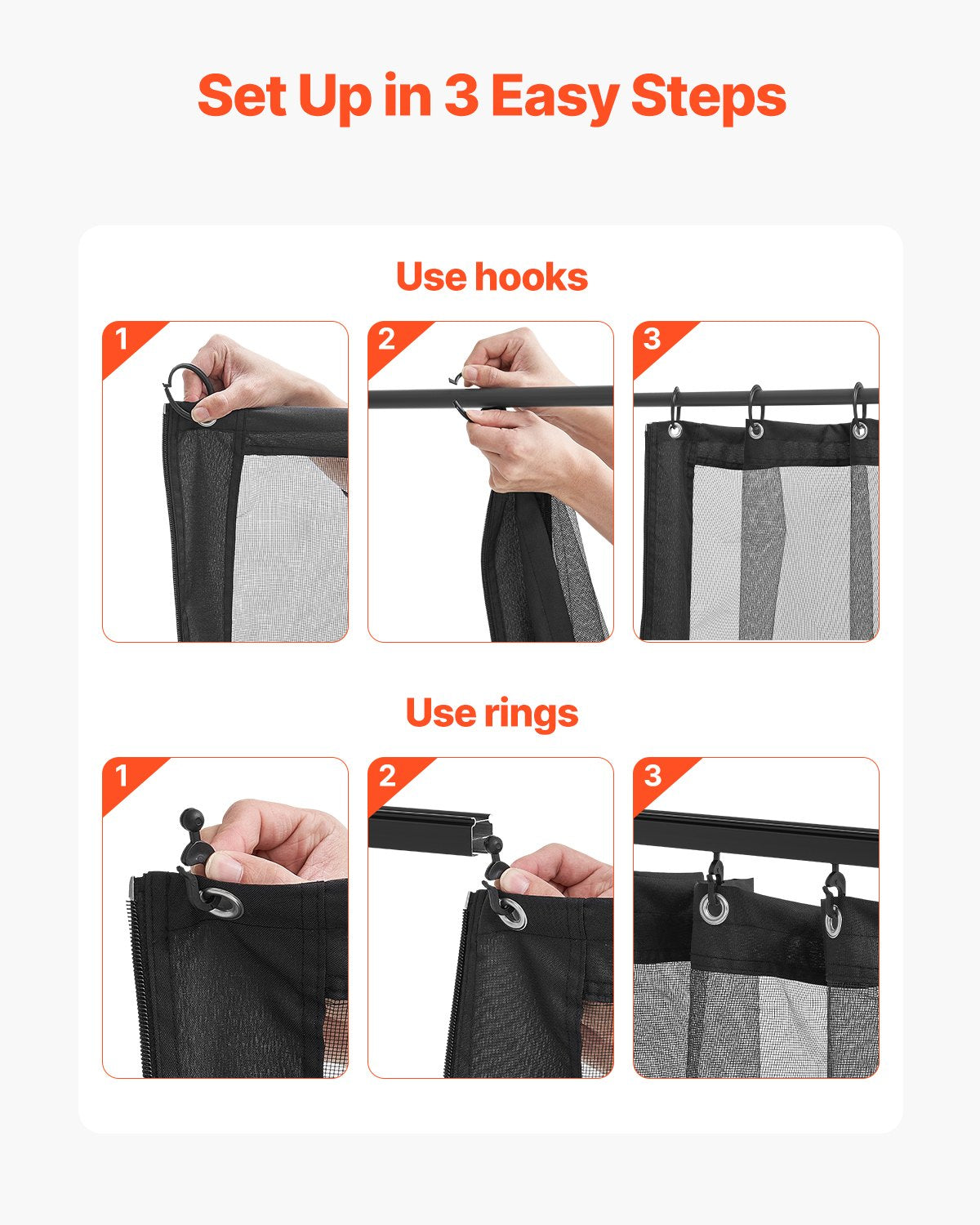 VEVOR Gazebo Netting Replacement, Fit Most 12 x 12 x 7.5 FT Gazebo Curtain, Outdoor Garden Net, 4-Panel Sidewall Mesh Net, Patio Midge Netting with Double Zipper, Canopy Screen (Netting Only)