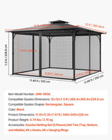 VEVOR Gazebo Netting Replacement, Fit Most 12 x 12 x 7.5 FT Gazebo Curtain, Outdoor Garden Net, 4-Panel Sidewall Mesh Net, Patio Midge Netting with Double Zipper, Canopy Screen (Netting Only) - Close-Up Angle