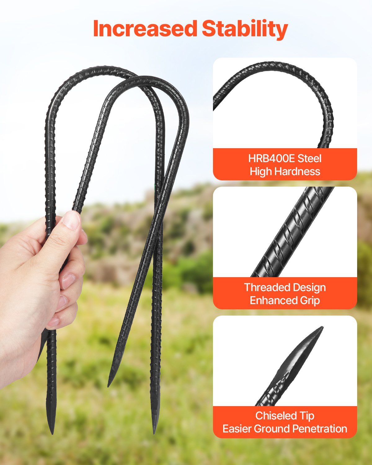 VEVOR 304.8 mm 8 Pack Rebar Stakes Heavy Duty U Shape Galvanized Ground Anchors