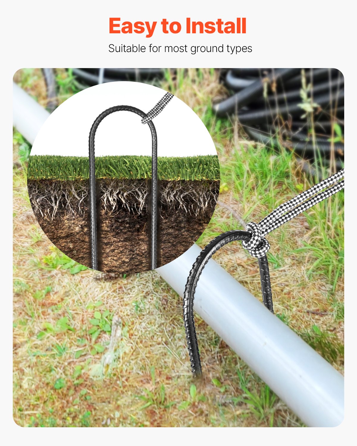VEVOR 304.8 mm 8 Pack Rebar Stakes Heavy Duty U Shape Galvanized Ground Anchors