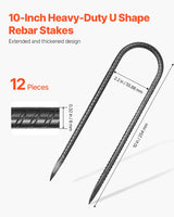 VEVOR 254 mm 12 Pack Rebar Stakes Heavy Duty U Shape Galvanized Ground Anchors - Front View