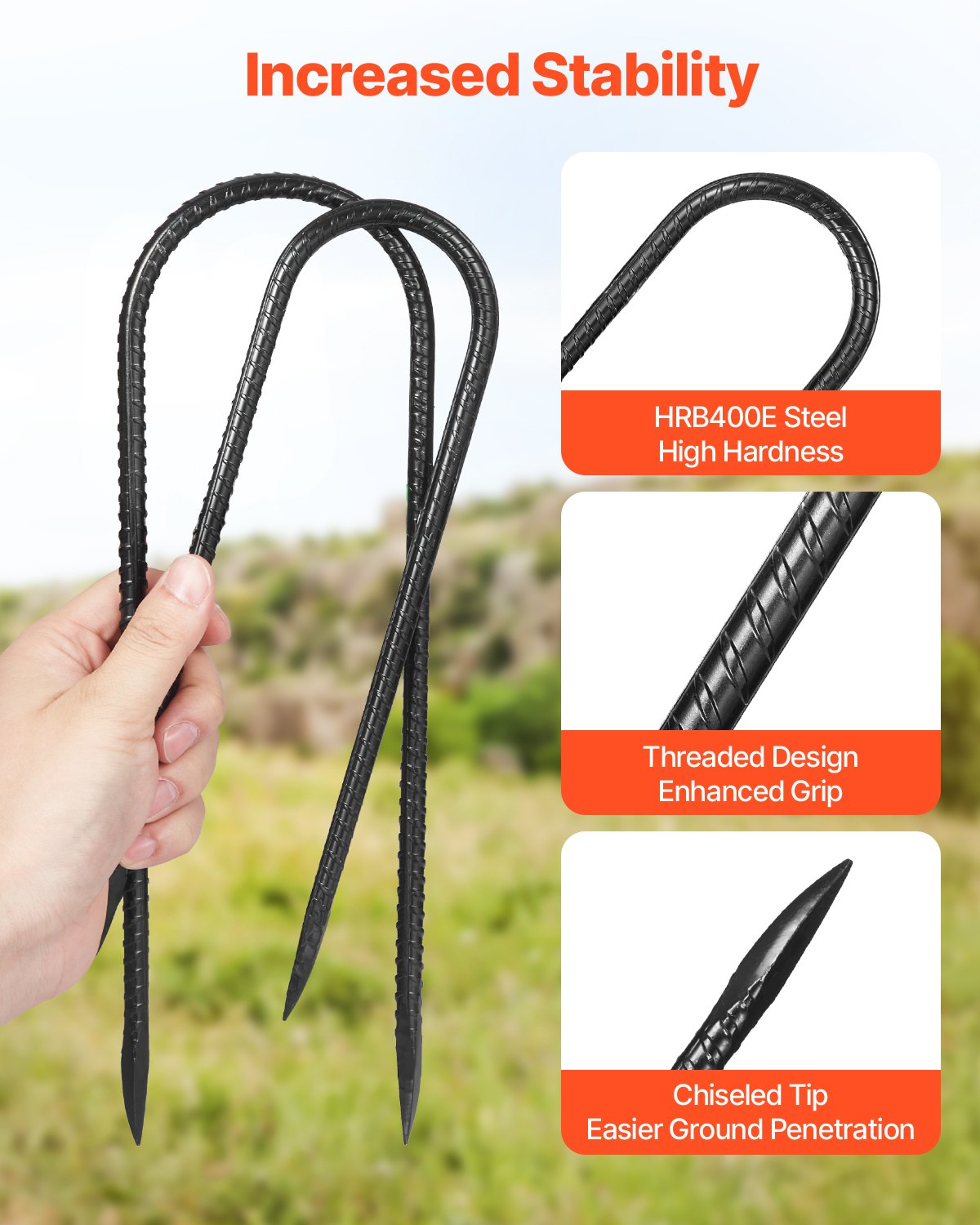 VEVOR 254 mm 12 Pack Rebar Stakes Heavy Duty U Shape Galvanized Ground Anchors