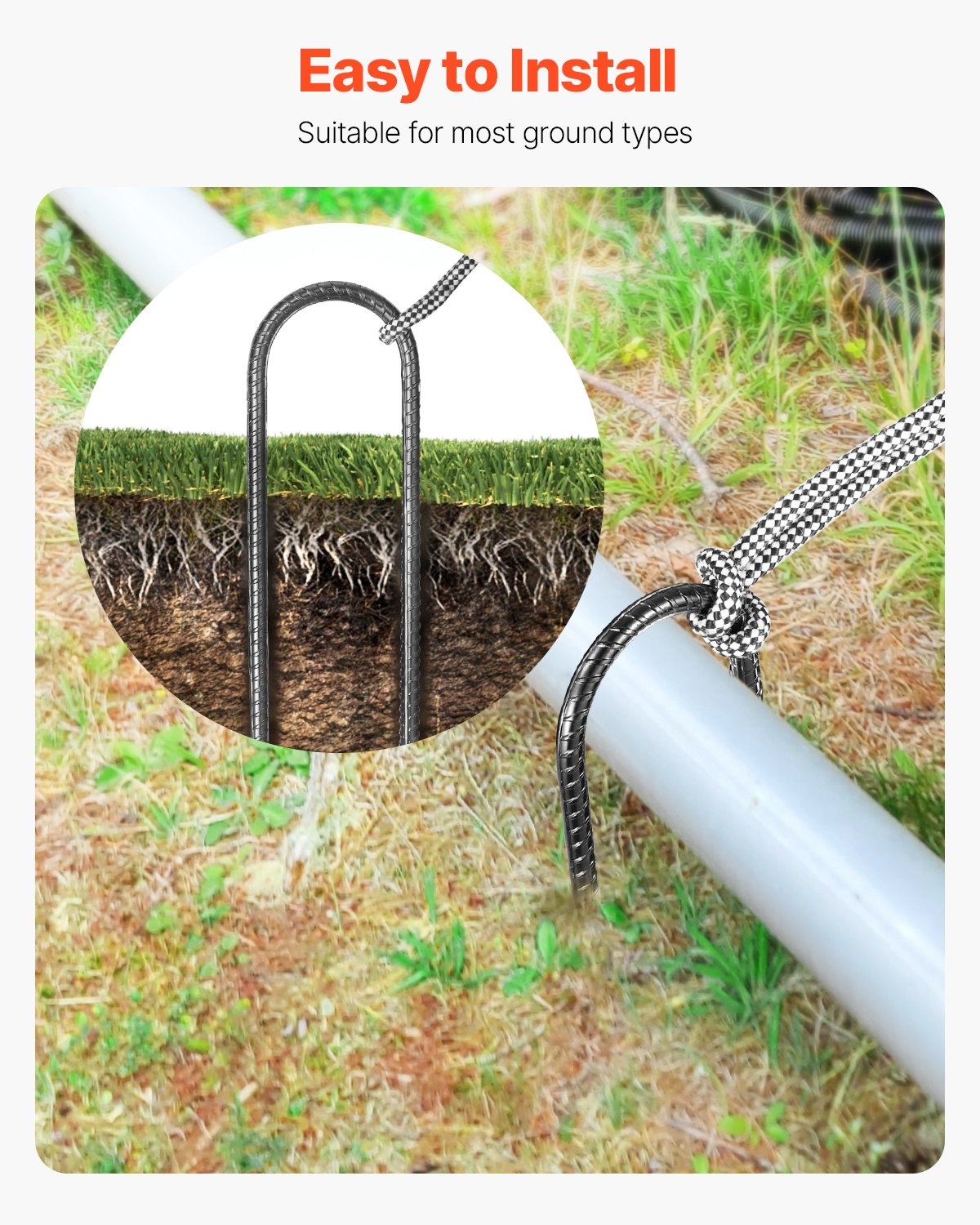 VEVOR 254 mm 12 Pack Rebar Stakes Heavy Duty U Shape Galvanized Ground Anchors