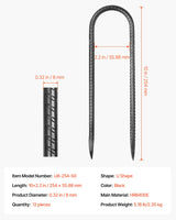 VEVOR 254 mm 12 Pack Rebar Stakes Heavy Duty U Shape Galvanized Ground Anchors - Close-Up Angle