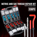 Helicoil Thread Repair Kit, 338-Piece SAE and Metric Rethreading Tool Kit, M5, M6, M8, M10, M12, 1/4", 5/16", 3/8", 7/16", 1/2", HSS Drill Bits Thread Inserts Taps Breakoff Installation Tools
