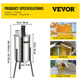 Vevor Brand New Large Two 2  Frame Stainless Steel  Electric Honey Extractor - Close-Up Angle