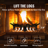 VEVOR Log Grate, 27 inch Heavy Duty Wheel Fire Grate with 6 Support Legs, Solid Powder-coated Steel Bars, Log Firewood Burning Rack Holder for Wood Stove and Outdoor Camping Fire Pit - 45-Degree Angle