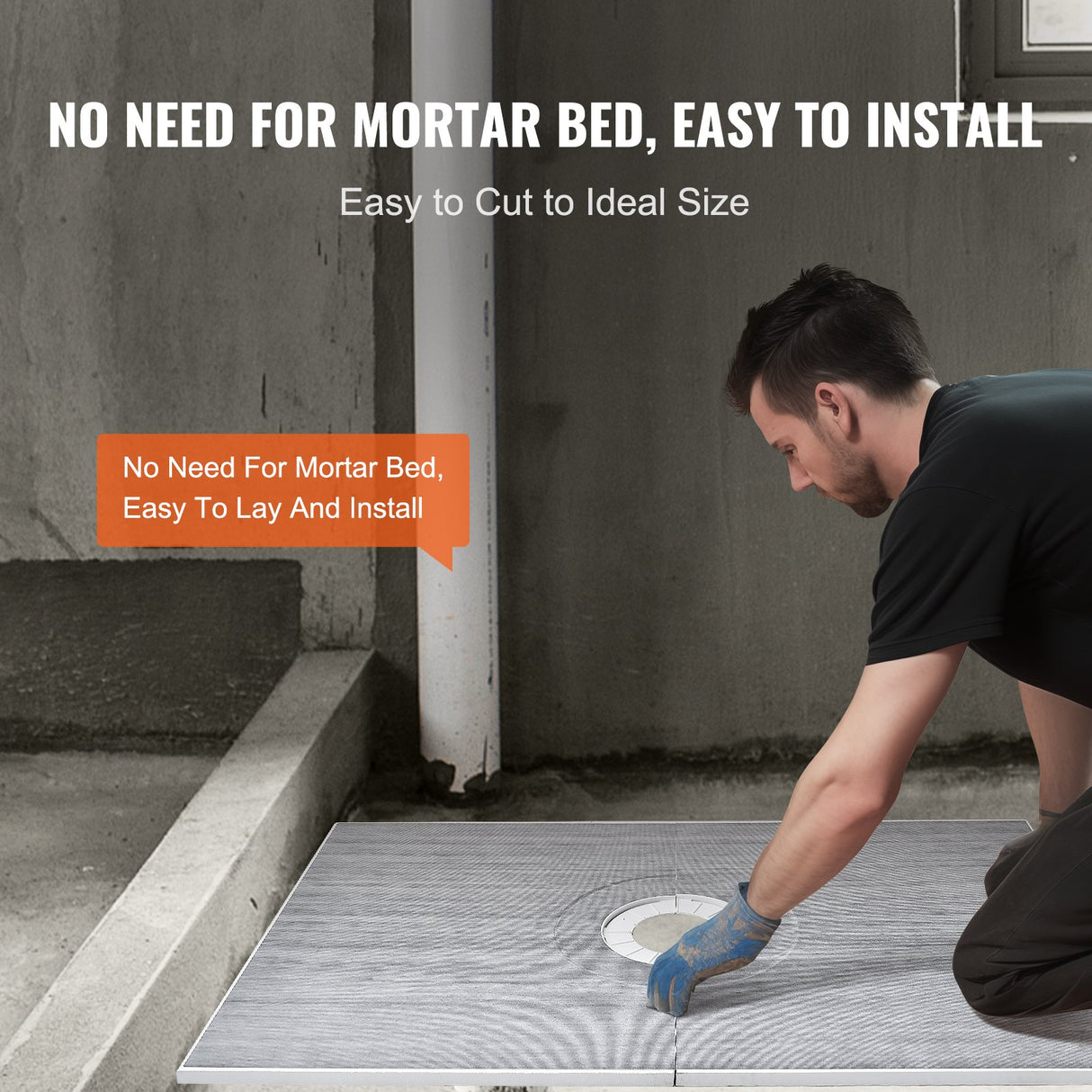 Shower Curb Kit, 1524x965mm Shower Pan Kit with 160mm Central Drain, Lightweight EPS Shower Installation Kits with 2 Waterproof Cloths, Shower Pan Slope Sticks Fit for Bathroom