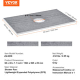 Shower Curb Kit, 1524x965mm Shower Pan Kit with 160mm Central Drain, Lightweight EPS Shower Installation Kits with 2 Waterproof Cloths, Shower Pan Slope Sticks Fit for Bathroom