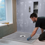 Shower Curb Kit, 1524x965mm Shower Pan Kit with 160mm Central Drain, Lightweight EPS Shower Installation Kits with 2 Waterproof Cloths, Shower Pan Slope Sticks Fit for Bathroom