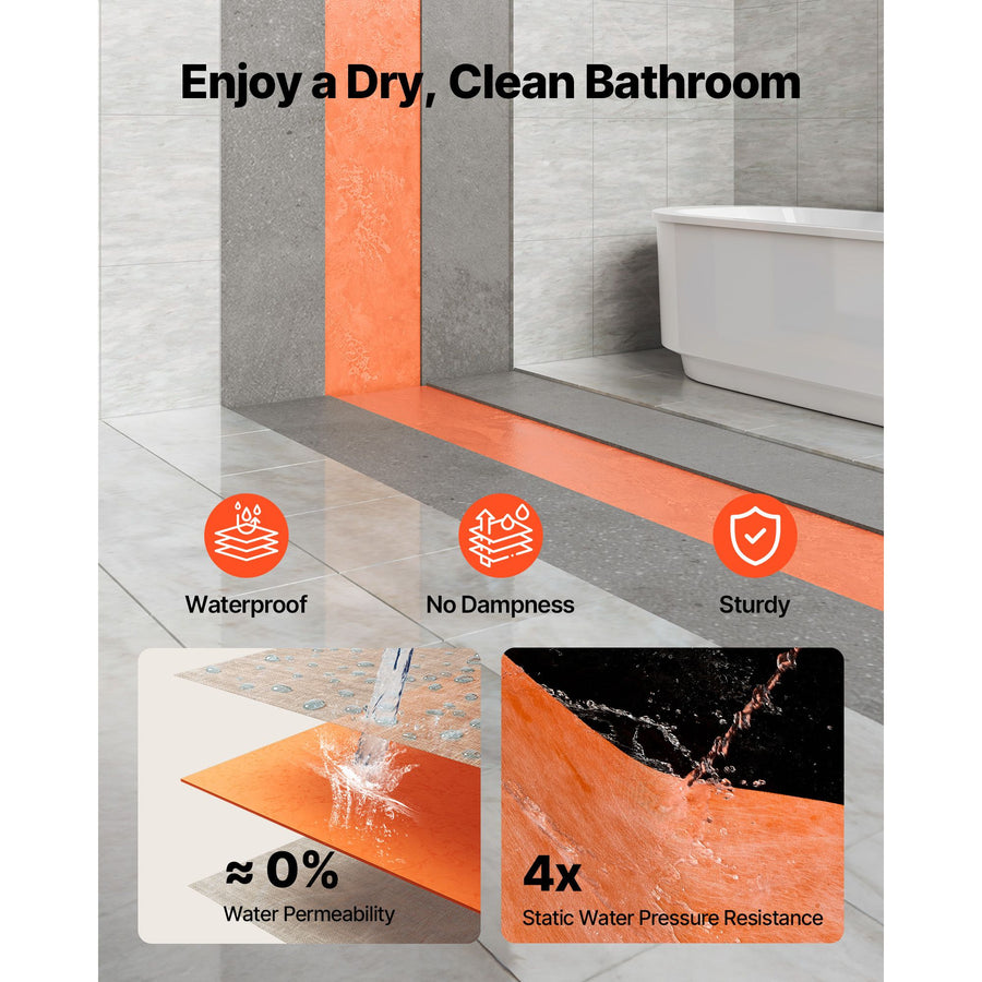 Waterproof Membrane for Shower, 1.2 x 40 m 46.45 m² Waterproofing Tile Membrane, 0.5mm Thickness Polyethylene Fabric Roll, Easy to Cut for Bathroom, Kitchen, Sauna, Walls, Underlayment
