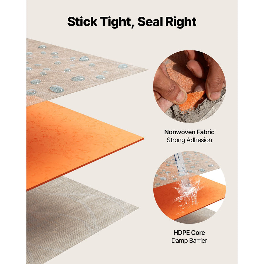 Waterproof Membrane for Shower, 1.2 x 40 m 46.45 m² Waterproofing Tile Membrane, 0.5mm Thickness Polyethylene Fabric Roll, Easy to Cut for Bathroom, Kitchen, Sauna, Walls, Underlayment