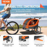 VEVOR Bike Trailer for Toddlers, Kids, Double Seat, 40 kg Load, 2-In-1 Canopy Carrier Converts to Stroller, Tow Behind Foldable Child Bicycle Trailer with Universal Bicycle Coupler, Orange and Gray - Front View