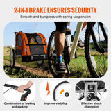 VEVOR Bike Trailer for Toddlers, Kids, Double Seat, 40 kg Load, 2-In-1 Canopy Carrier Converts to Stroller, Tow Behind Foldable Child Bicycle Trailer with Universal Bicycle Coupler, Orange and Gray - Side View