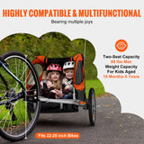VEVOR Bike Trailer for Toddlers, Kids, Double Seat, 40 kg Load, 2-In-1 Canopy Carrier Converts to Stroller, Tow Behind Foldable Child Bicycle Trailer with Universal Bicycle Coupler, Orange and Gray - Top-Down View