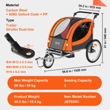 VEVOR Bike Trailer for Toddlers, Kids, Double Seat, 40 kg Load, 2-In-1 Canopy Carrier Converts to Stroller, Tow Behind Foldable Child Bicycle Trailer
