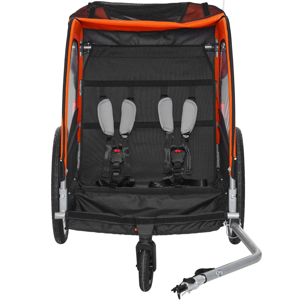 VEVOR Bike Trailer for Toddlers, Kids, Double Seat, 45 kg Load, 2-In-1 Canopy Carrier Converts to Stroller, Tow Behind Foldable Child Bicycle Trailer