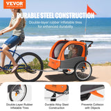 VEVOR Bike Trailer for Toddlers, Kids, Double Seat, 45 kg Load, 2-In-1 Canopy Carrier Converts to Stroller, Tow Behind Foldable Child Bicycle Trailer with Universal Bicycle Coupler, Orange and Gray - Front View