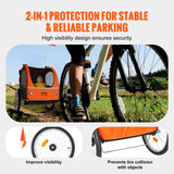 VEVOR Bike Trailer for Toddlers, Kids, Double Seat, 45 kg Load, 2-In-1 Canopy Carrier Converts to Stroller, Tow Behind Foldable Child Bicycle Trailer with Universal Bicycle Coupler, Orange and Gray - Side View