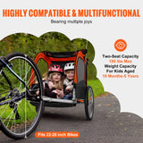 VEVOR Bike Trailer for Toddlers, Kids, Double Seat, 45 kg Load, 2-In-1 Canopy Carrier Converts to Stroller, Tow Behind Foldable Child Bicycle Trailer with Universal Bicycle Coupler, Orange and Gray - Top-Down View