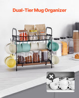 VEVOR 2 Tier Coffee Bar Organizer for Countertop w/ 12 Movable Hooks Mug Holder - Front View