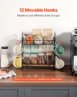 VEVOR 2 Tier Coffee Bar Organizer for Countertop w/ 12 Movable Hooks Mug Holder - Side View