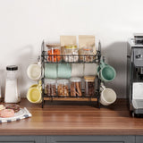 VEVOR 2 Tier Coffee Bar Organizer for Countertop w/ 12 Movable Hooks Mug Holder - Low Angle