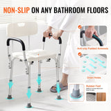 VEVOR Shower Chair, Shower Seat with Back, Adjustable Height Shower Stool, Shower Chair for Inside Shower Bathtub, Non-slip Bathroom Bench Bath Chair for Elderly Disabled Handicap, 158.8 kg Capacity - Side View