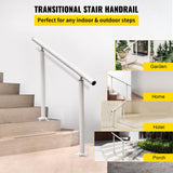 VEVOR Handrail Outdoor Stairs, 3ft, 34 Inch Outdoor Handrail, Outdoor Stair Railing Adjustable from 0 to 60 Degrees Handrail for Stairs Outdoor White Aluminum Stair Railing for Garden, Office Area - Front View