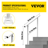 VEVOR Handrail Outdoor Stairs, 3ft, 34 Inch Outdoor Handrail, Outdoor Stair Railing Adjustable from 0 to 60 Degrees Handrail for Stairs Outdoor White Aluminum Stair Railing for Garden, Office Area - Close-Up Angle