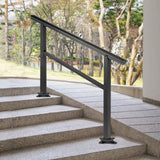 VEVOR Handrail Outdoor Stairs 47.6 X 35.2 Inch Outdoor Handrail Outdoor Stair Railing Adjustable from 0 to 30 Degrees Handrail for Stairs Outdoor Aluminum Black Stair Railing Fit 3-4 Steps - Close-Up Angle