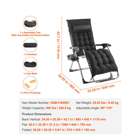 Zero Gravity Chair, 26 inch Zero Gravity Recliner Lounge Chair for Indoor and Outdoor, Adjustable Anti, image 7