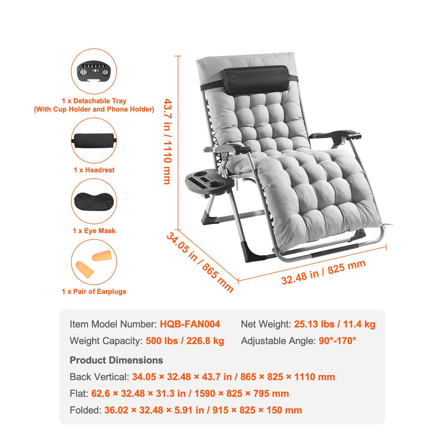 Zero Gravity Chair, 33 inch Zero Gravity Recliner Lounge Chair for Indoor and Outdoor, Adjustable Anti, image 7