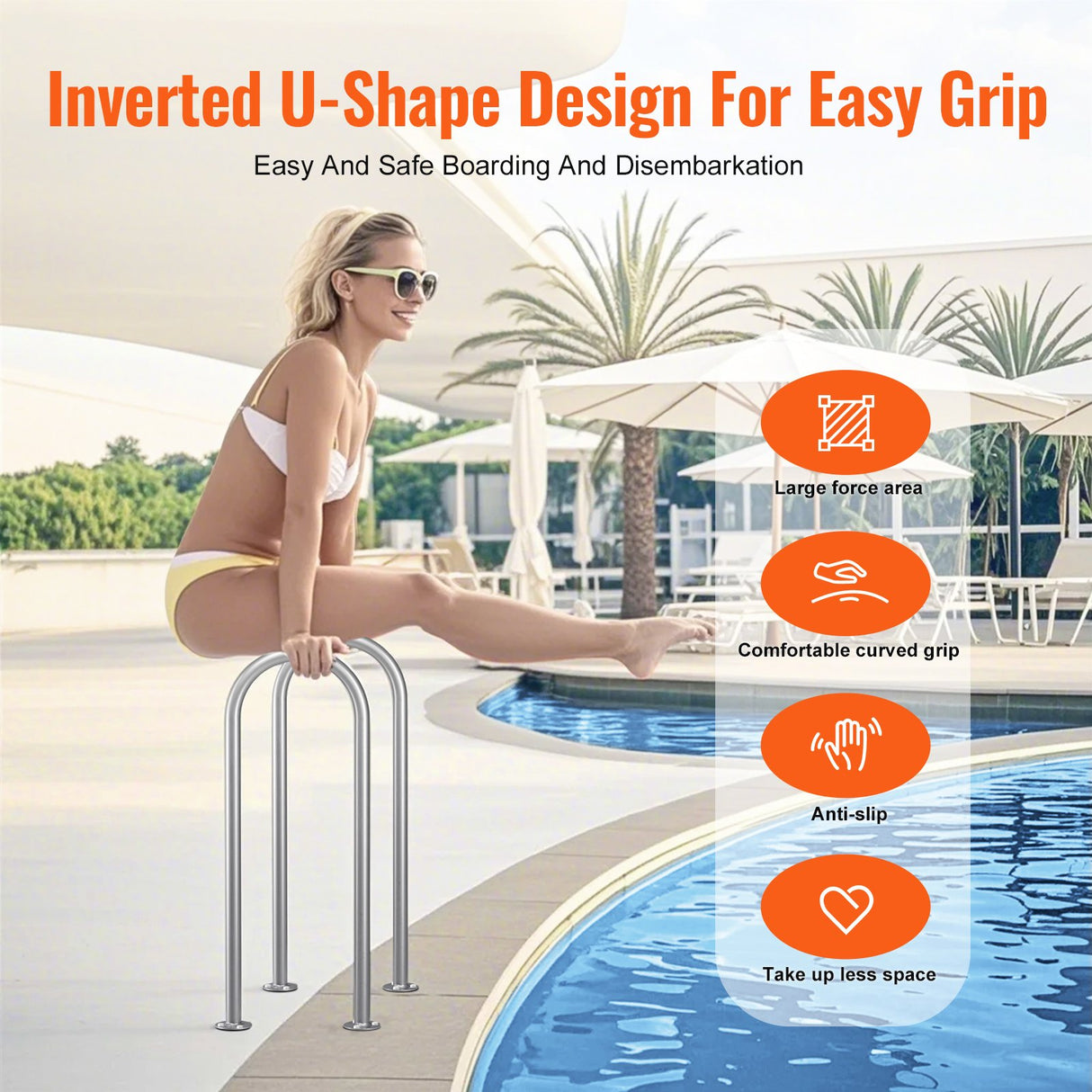 Pool Handrail,36 x 13 inch Pool Railing, Aluminum with Base Plate for Indoor/Outdoor Pools, Humanized Swimming Pool Safety Railing for Decks, Rust-Proof Grab Bar with Accessories for Spas Docks