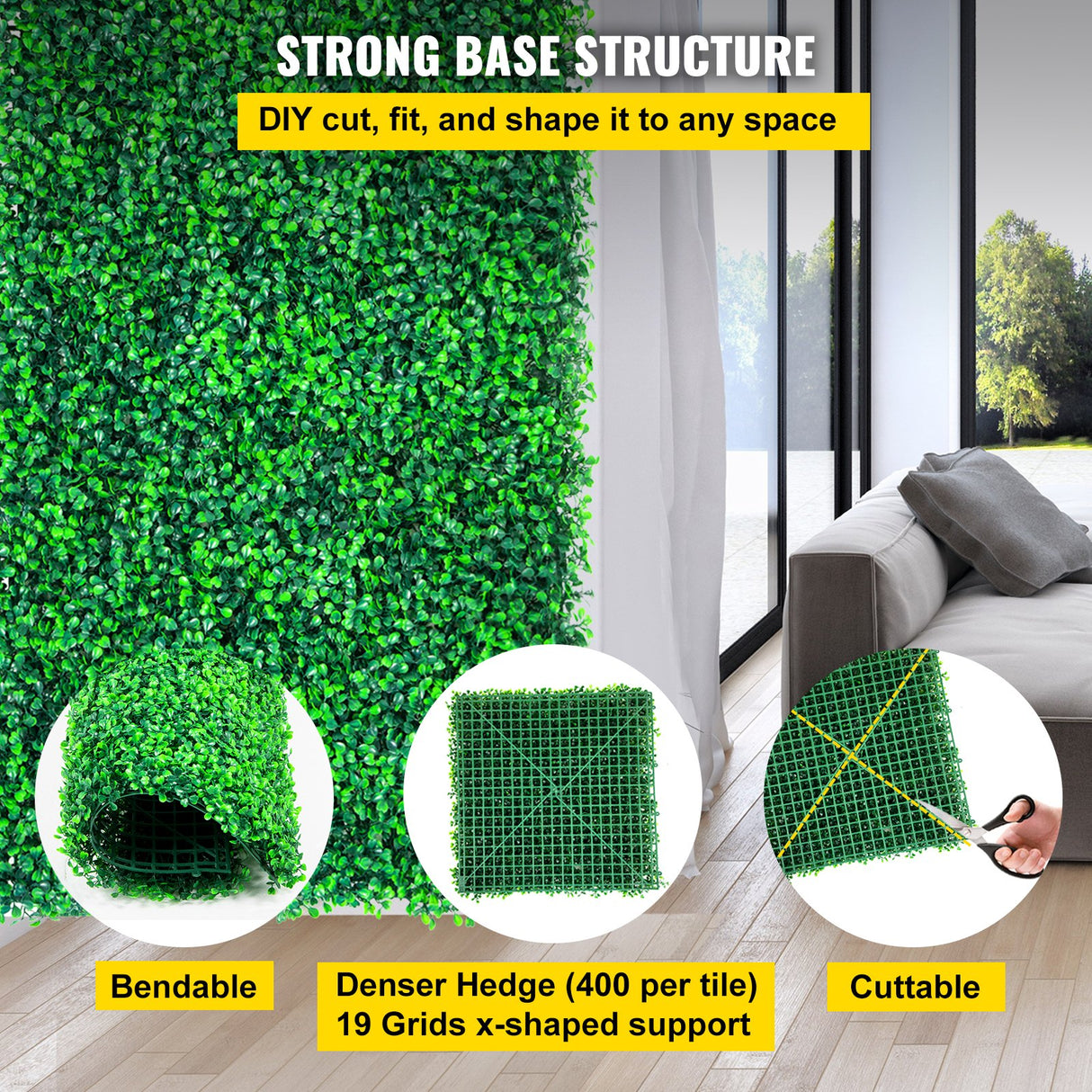 VEVOR Artificial Boxwood Panels, 16 PCS 20"x20" Boxwood Hedge Wall Panels, PE Artificial Grass Backdrop Wall 1.6\", Privacy Hedge Screen for Decoration of Outdoor, Indoor, Garden, Fence, and Backyar