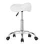 Saddle Rolling Stool, PU Leather Rolling Stool with Wheels, 360° Swivel Drafting Stool with Thickened Cushion, Height Adjustable Rolling Work SPA Stool, for Office, Home, Salon & Bar, White