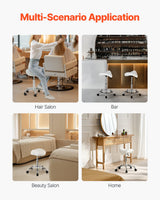 Saddle Rolling Stool, PU Leather Rolling Stool with Wheels, 360° Swivel Drafting Stool with Thickened Cushion, Height Adjustable Rolling Work SPA Stool, for Office, Home, Salon & Bar, White