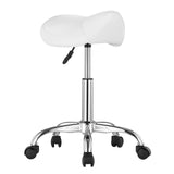 Saddle Rolling Stool, PU Leather Rolling Stool with Wheels, 360° Swivel Drafting Stool with Thickened Cushion, Height Adjustable Rolling Work SPA Stool, for Office, Home, Salon & Bar, White - Extra Image