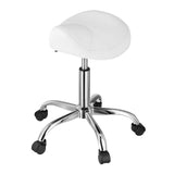 Saddle Rolling Stool, PU Leather Rolling Stool with Wheels, 360° Swivel Drafting Stool with Thickened Cushion, Height Adjustable Rolling Work SPA Stool, for Office, Home, Salon & Bar, White