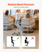 Saddle Rolling Stool, PU Leather Rolling Stool with Wheels, 360° Swivel Drafting Stool with Thickened Cushion, Height Adjustable Rolling Work SPA Stool, for Office, Home, Salon & Bar, Black - 45-Degree Angle